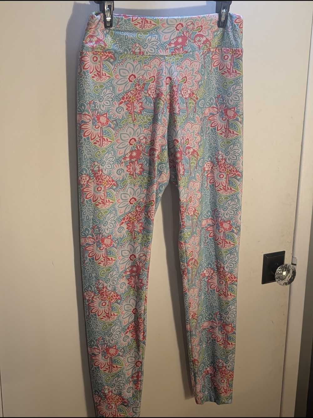 Charlie’s Project Flamingo Aqua Floral Buttery Soft Leggings